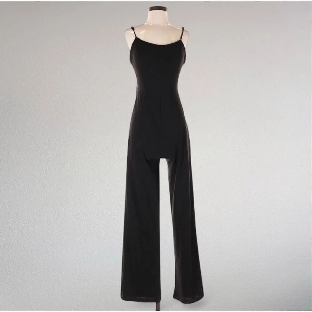 Vintage Y2K Teeze Me Black Flare Wide Leg Jumpsuit Tie XS Small
